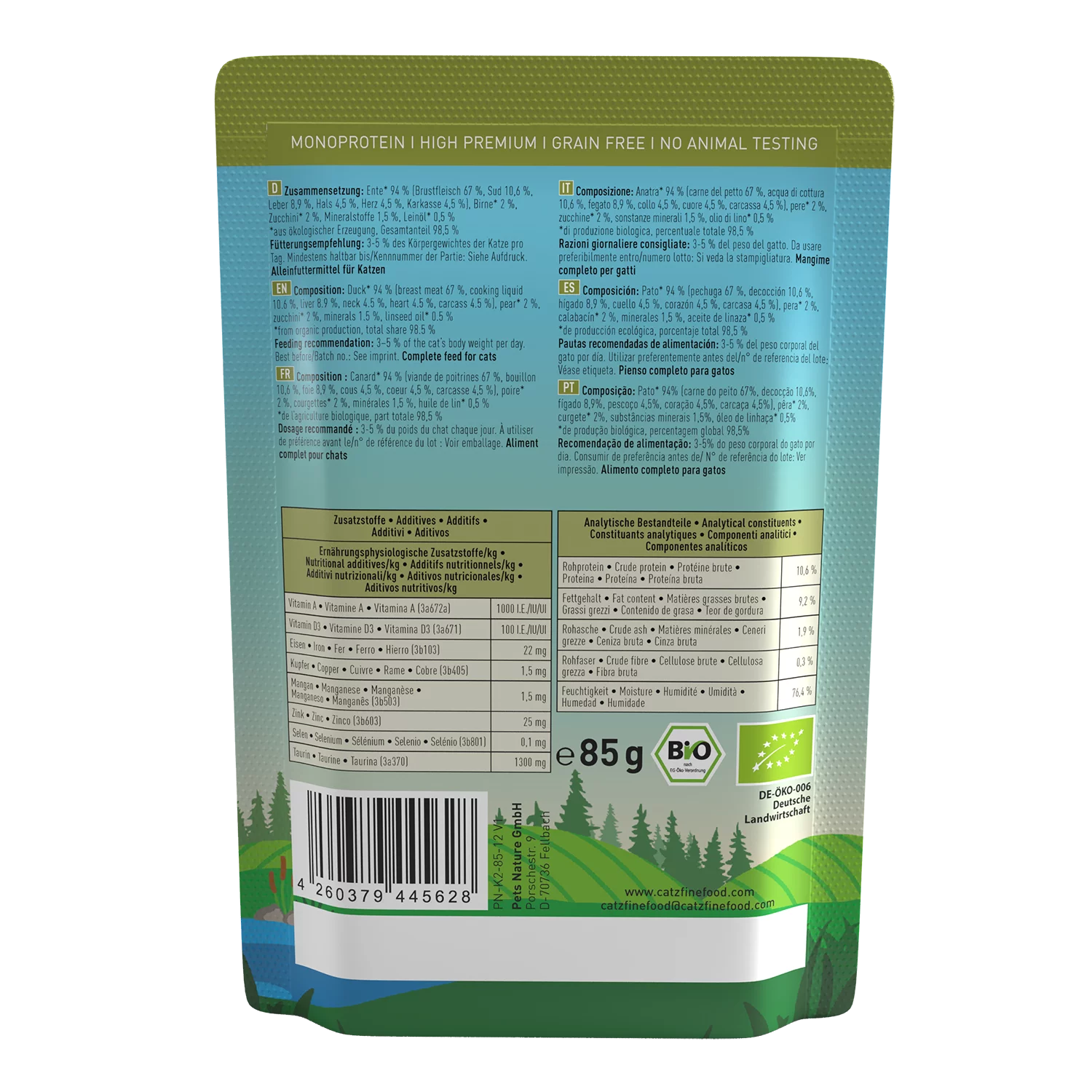 Bio N° 505 blautmatur fyrir ketti | Önd 85gr - Móri
