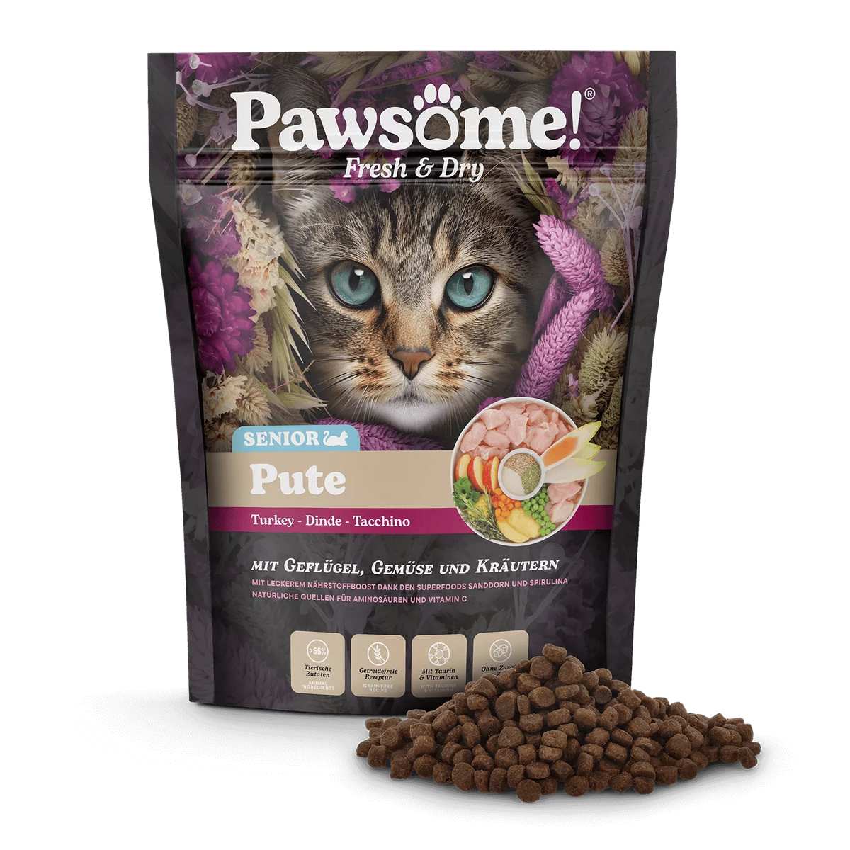 Pawsome Fresh & Dry þurrmatur fyrir eldri ketti | Kalkúnn 750g