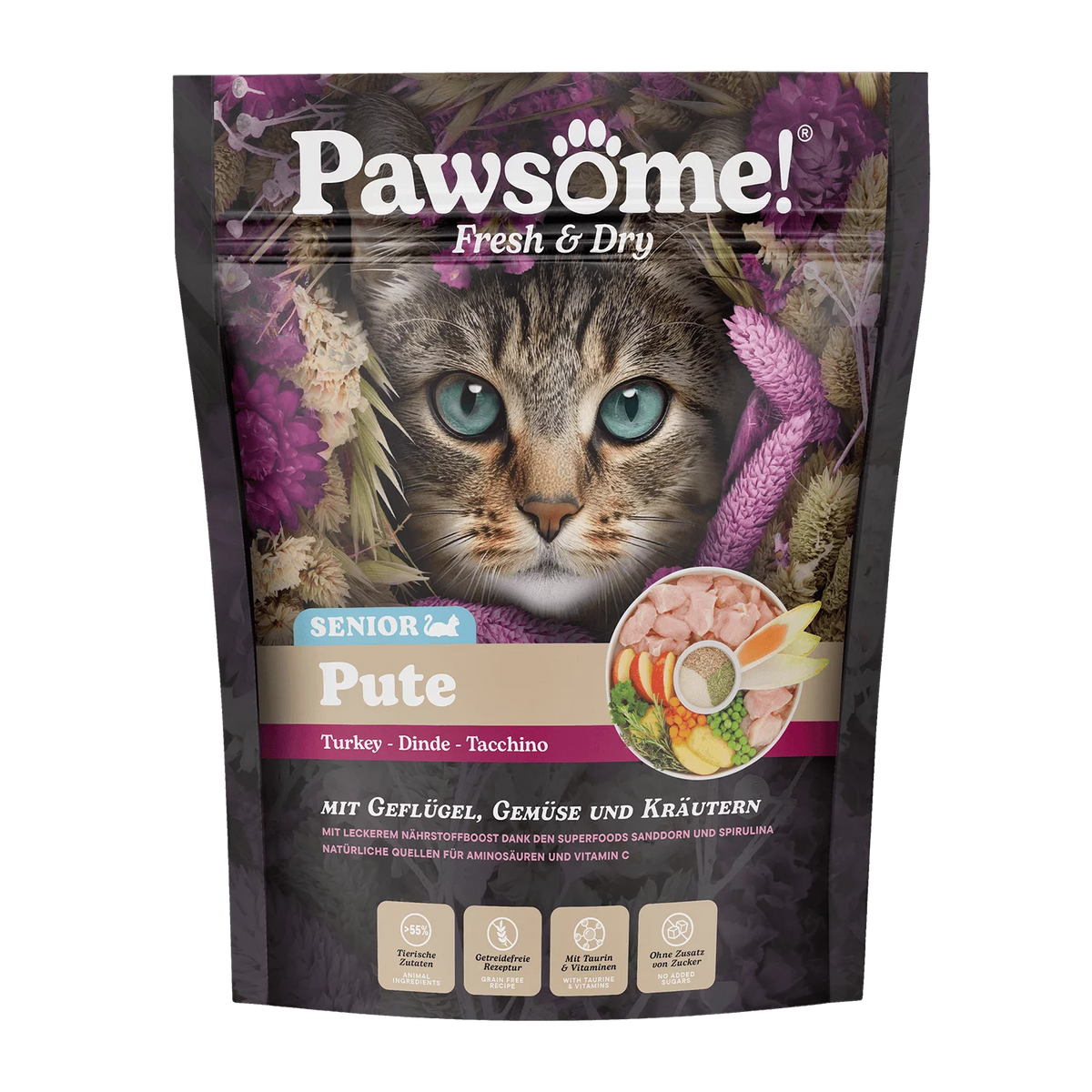 Pawsome Fresh & Dry þurrmatur fyrir eldri ketti | Kalkúnn 750g