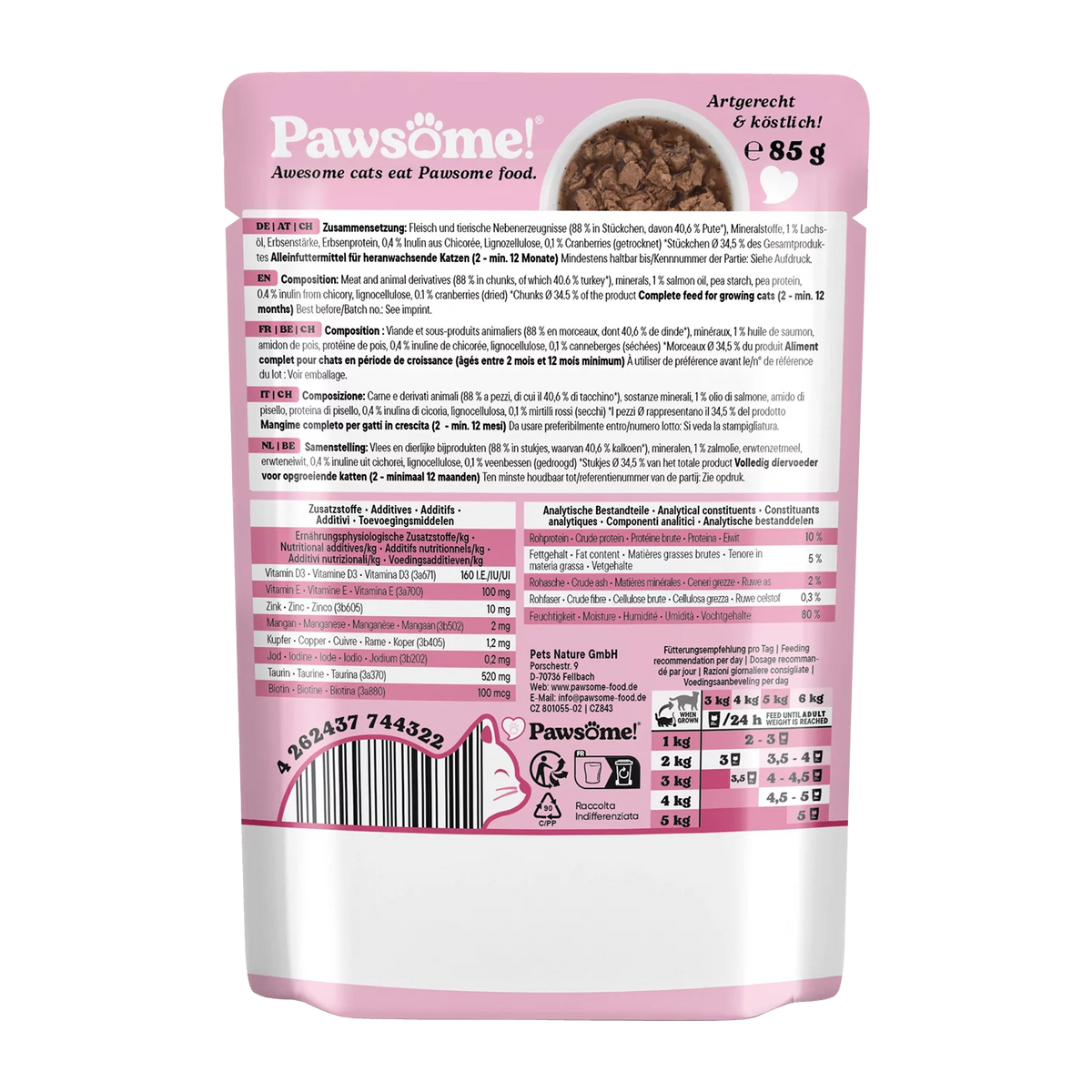 Pawsome blautmatur fyrir kettlinga | Kalkúnn 85g