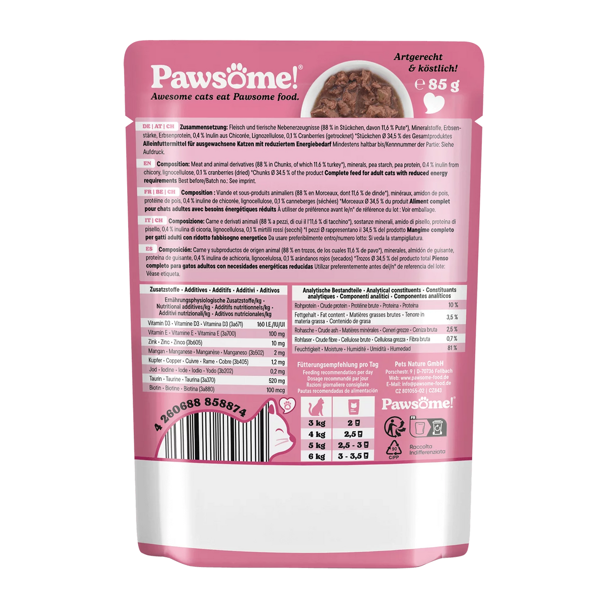 Pawsome Light blautmatur fyrir ketti | Kalkúnn 85g