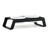 Desco table with white porcelain bowls for dogs - Black