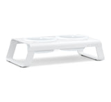 Desco table with white porcelain bowls for dogs - White